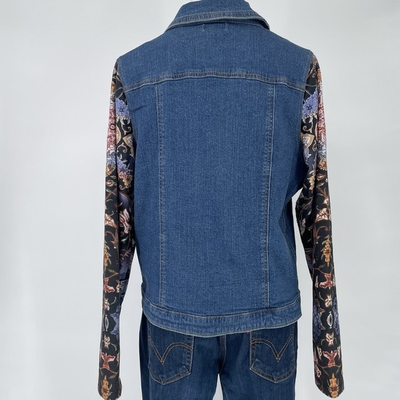 One World Blue Denim Jacket Women's 1X With Embellished Sleeves With Sequins - Picture 6 of 11